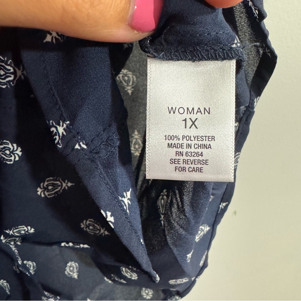 Roz & Ali Navy Blue Short Sleeve Button Up Blouse, Women’s Size 1X - Picture 3 of 4